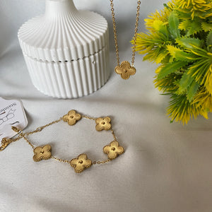 Golden Vancleef Stainless Steel Necklace & Bracelet Set