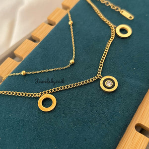 stainless steel rhinestone roman double layer chain bracelet