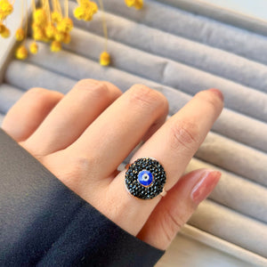 Black evil eye ring stainless steel