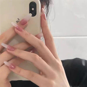 Korean Hill Pattern Milky White Gradually Acrylic Nails With Stickers