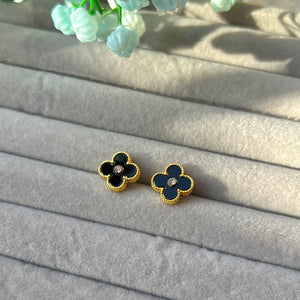 Black with gold rhinestone flower studs