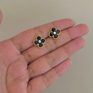 Black with gold rhinestone flower studs