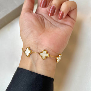 White 5 clover bracelet gold plated