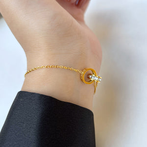 Love rhinestone bracelet gold plated