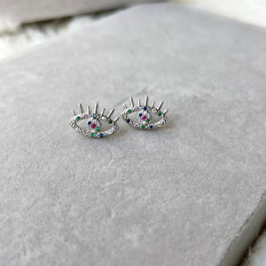 Zircon evil eye studs